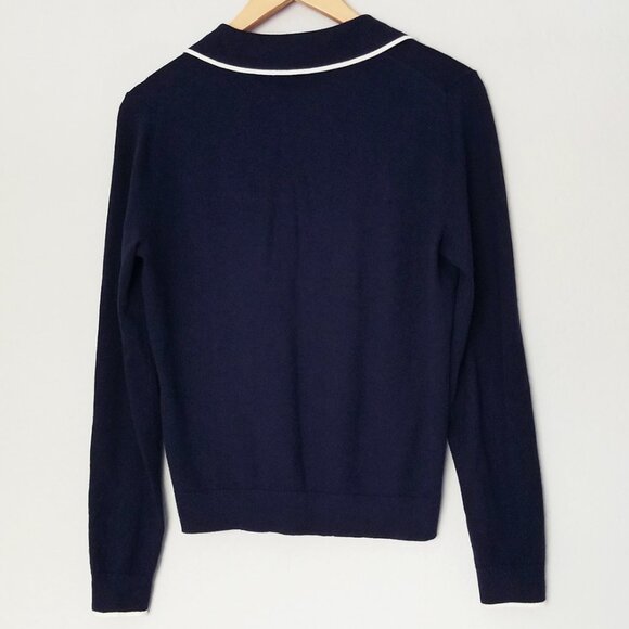 Boden Estelle Henley Sweater S Polo Collar Navy Blue Cotton Wool Blend Preppy - Picture 6 of 16